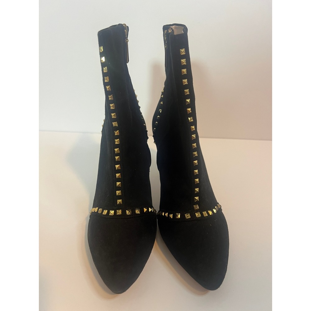 Zara Womens Black Faux Suede Studded Ankle Boots Pointed Toe Stiletto Heel 39
